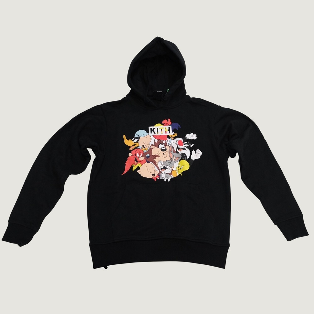 NWT Kith Hoodie Mens Black Looney Tunes Graphic Streetwear‎ Size XS